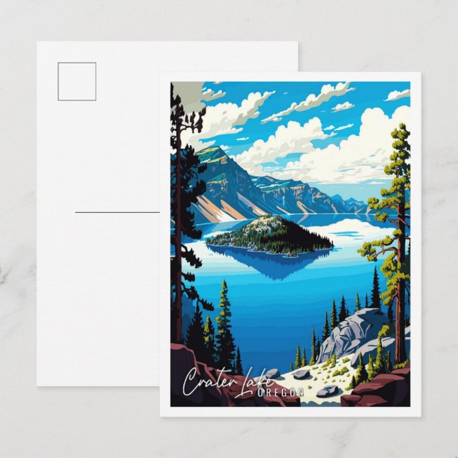 Crater Lake Oregon vintage travel illustration Postcard (Front/Back)