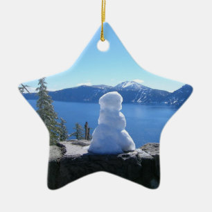 Crater Lake Snowman Ceramic Ornament