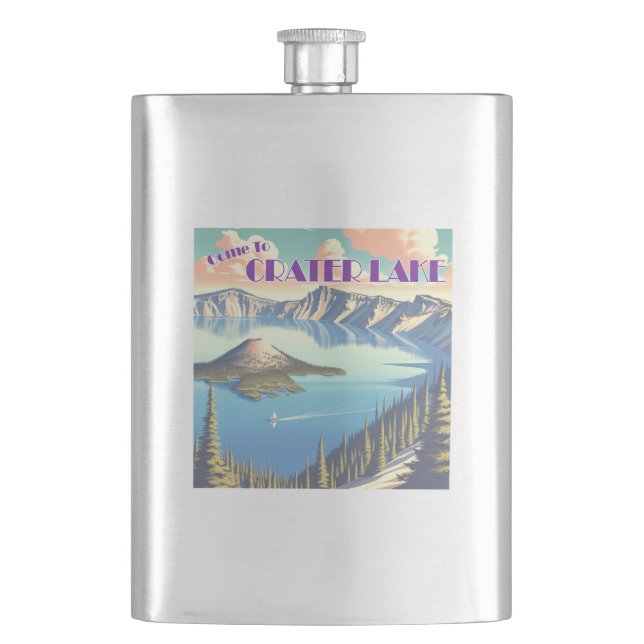 Crater Lake Vintage Poster Hip Flask (Front)