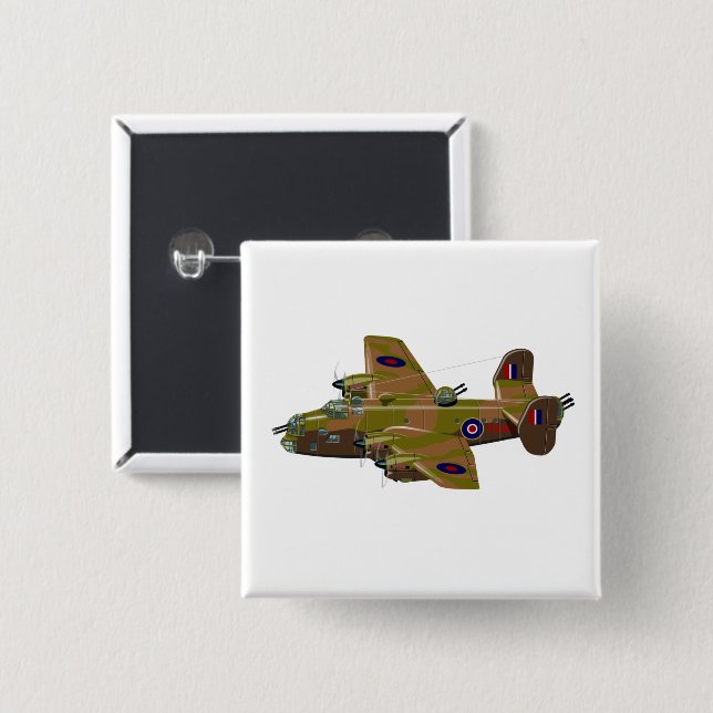 Cratoon retro bomber 2 inch square button (Front & Back)