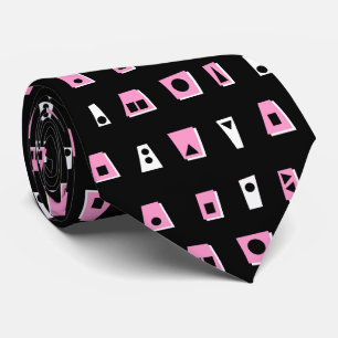 Cravate 020216 - rose, blanc et noir sur noir