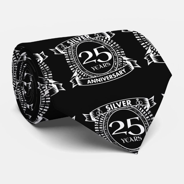 Cravate 25e anniversaire du mariage argent crête (Roulé)