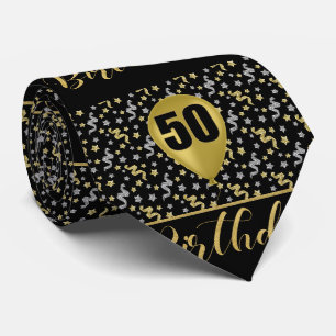 Cravate 50e Anniversaire Or sur Noir avec Confetti