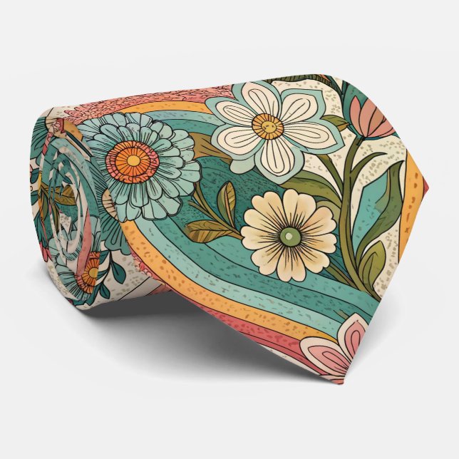 Cravate 70s Brown Floral Custom Tie – Elegant Fashion (Roulé)