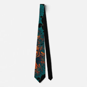 Cravate 971 fractale turquoise/orange