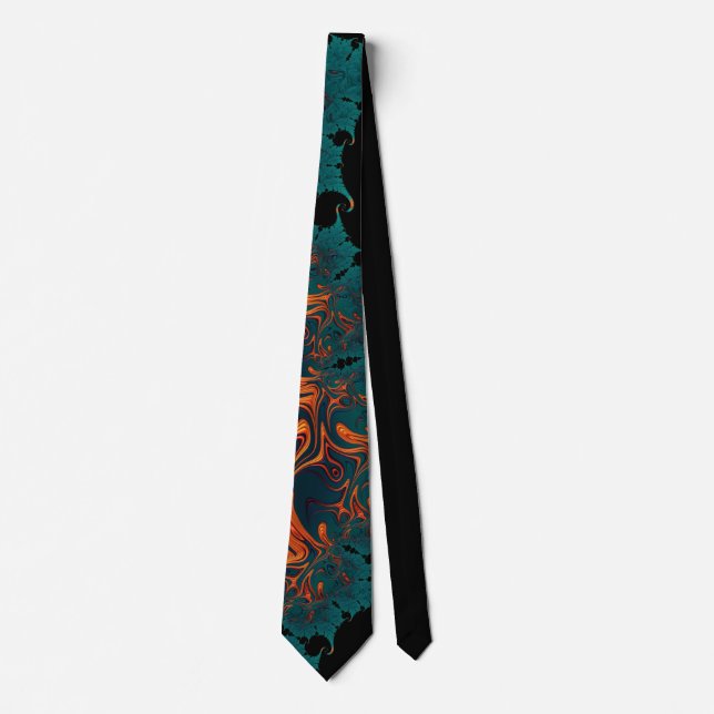Cravate 971 fractale turquoise/orange (Devant)