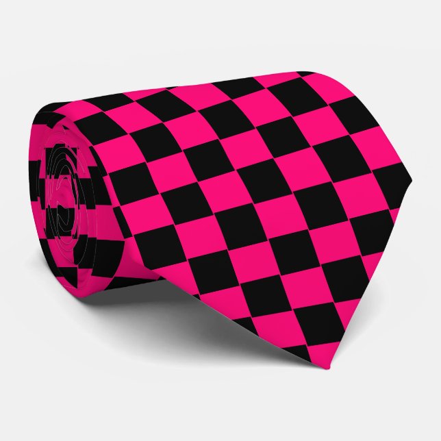 Cravate À damiers noire et rose (Roulé)