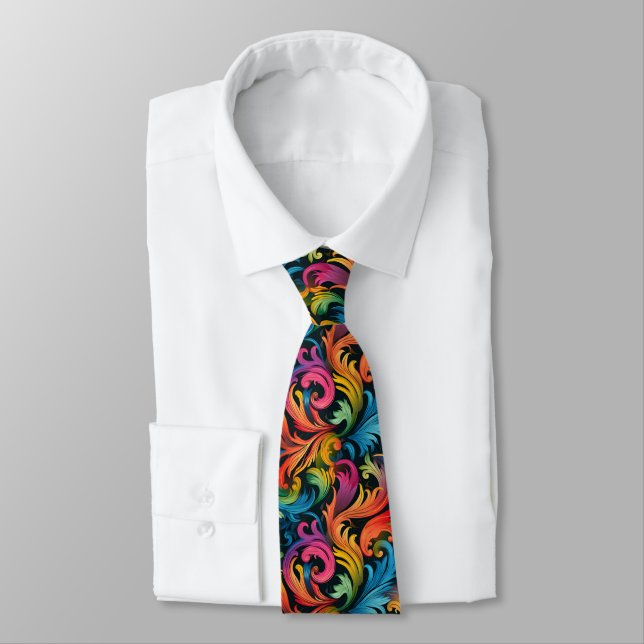 Cravate Abstract Rainbow Leaf Pattern (Attaché)