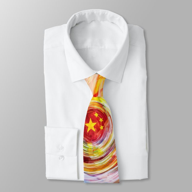 Cravate Abstract USA-China Star Fusion Necktie  ("A vivid swirl of color and culture piece")