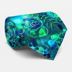 Cravate Abstrait Floral Turquoise Bleu Vert Botanique Feui