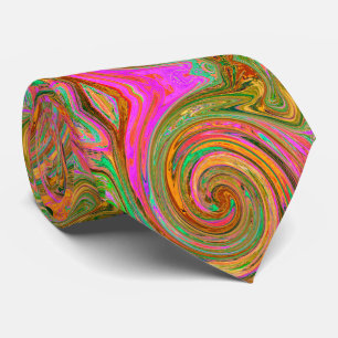 Cravate Abstrait Groovy Rétro Tourbillon Orange et Vert