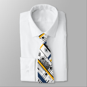 Cravate Abstrait moderne noir blanc jaune ornement geo