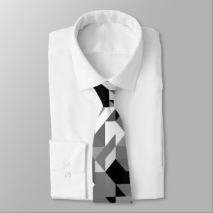 Cravate Abstrait noir gris blanc motif géométrique