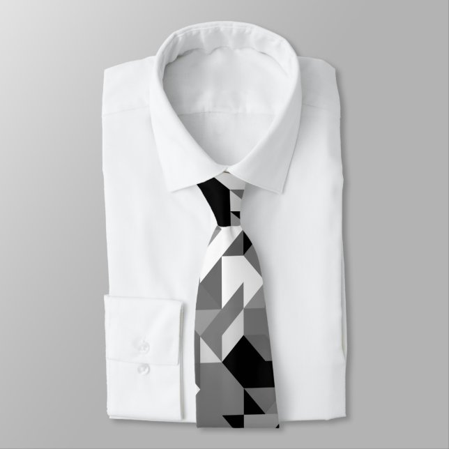 Cravate Abstrait noir gris blanc motif géométrique (Attaché)
