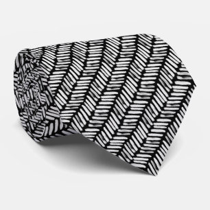 Cravate Abstrait noir gris blanc rayures zigzag Art déco