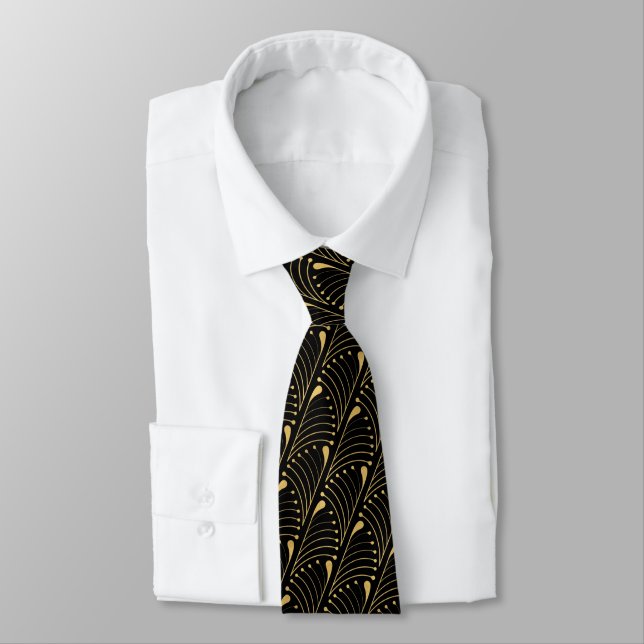 Cravate Abstrait Peacock Feather Gold Vector Motif noir (Attaché)