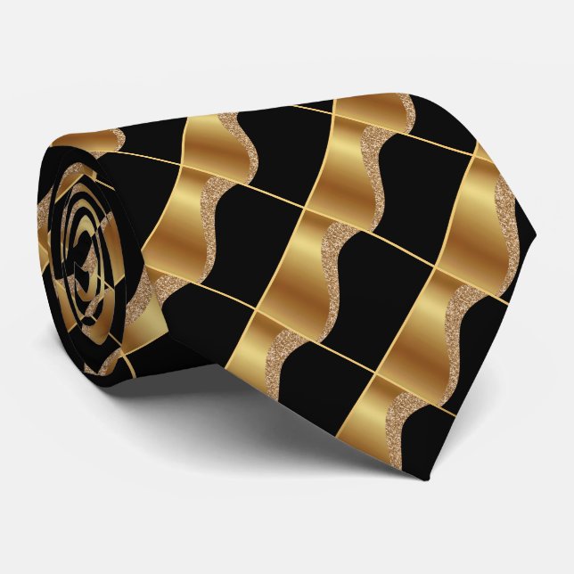 CRAVATE ABSTRAITE GÉOMÉTRIQUE D'OR NOIR (Roulé)