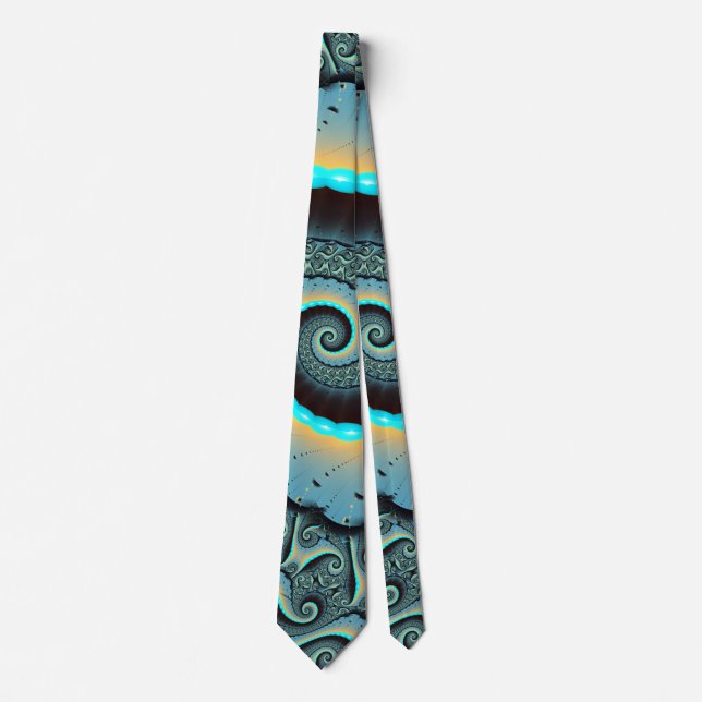 Cravate Abstraite spirale d'art fractal bleu turquoise ora (Devant)