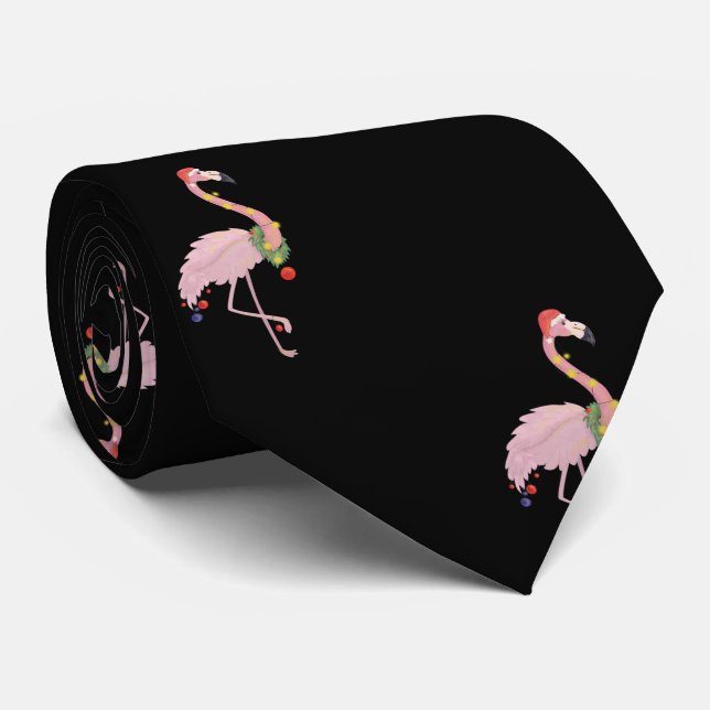 Cravate Adorable Flamant rose rose avec chapeau de Père No (Roulé)