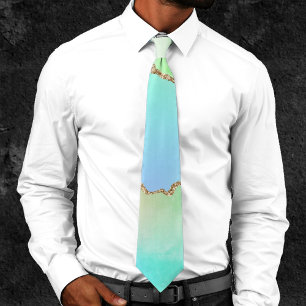 Cravate Agate Holo   Faux Iridescente Pastel Ombre Marble