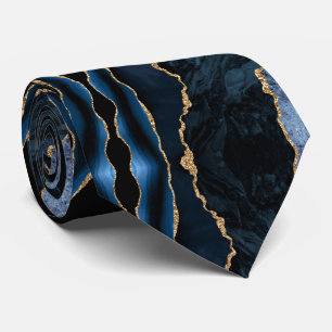 Cravate Agate Marine Blue Gold Geode Marbre Élégant Cravat