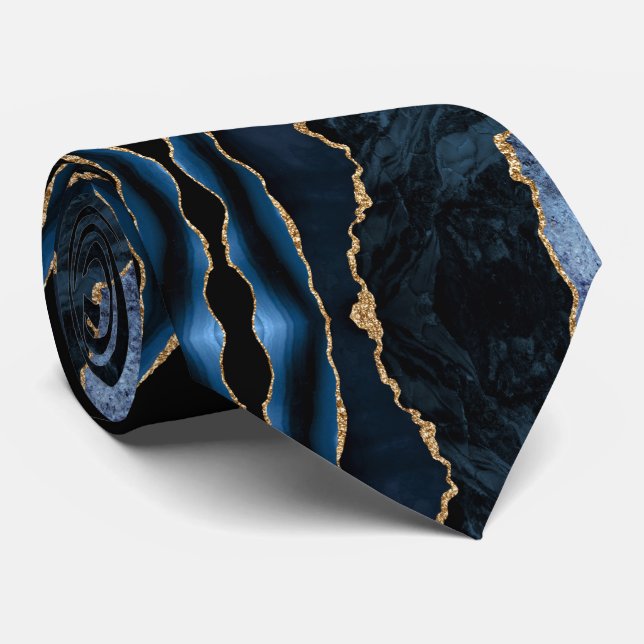Cravate Agate Marine Blue Gold Geode Marbre Élégant Cravat (Roulé)