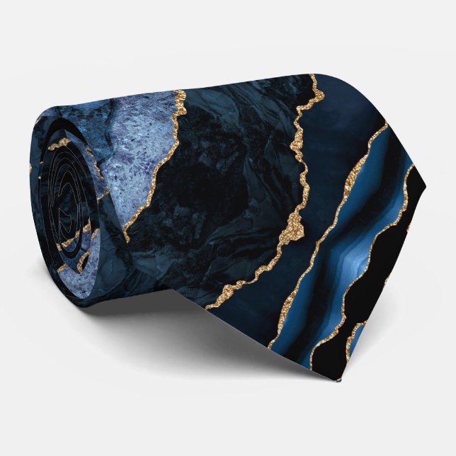 Cravate Agate Marine Blue Gold Parties scintillant Geode M (Roulé)