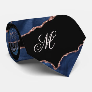 Cravate Agate Marine Blue Gold Parties scintillant Monogra