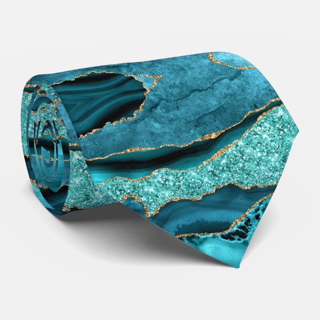 Cravate Agate Turquoise Blue Gold Parties scintillant Turq (Roulé)
