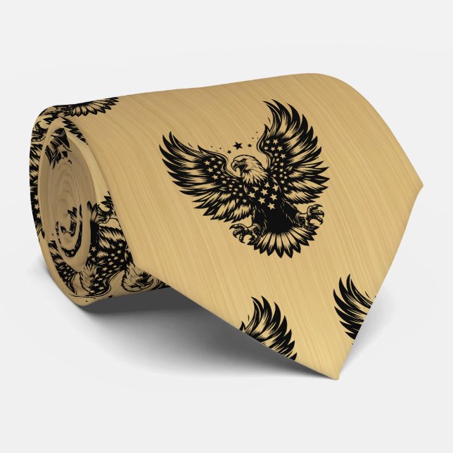 Cravate Aigle patriotique d'or et d'Amérique noire (Roulé)