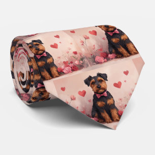 Cravate Airedale avec Rose - Saint Valentin
