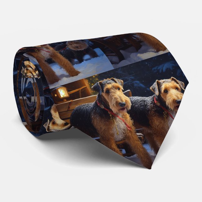 Cravate Airedale Snowy Sleigh Ride Décor de Noël (Roulé)