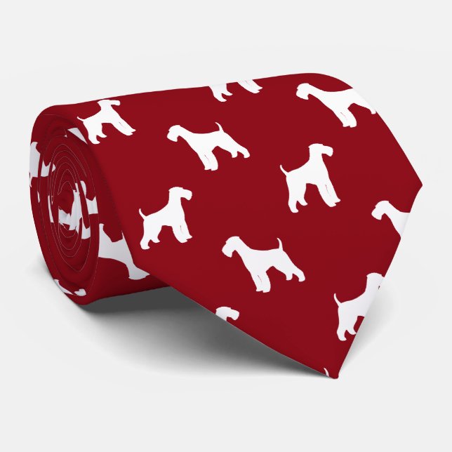Cravate Airedale Terrier Chien Silhouettes Motif Rouge (Roulé)