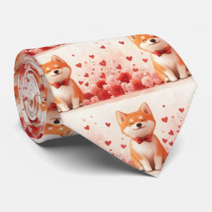 Cravate Akita avec Rose - Saint Valentin