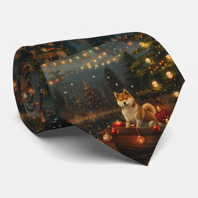 Cravate Akita Christmas Festive Voyage (Roulé)