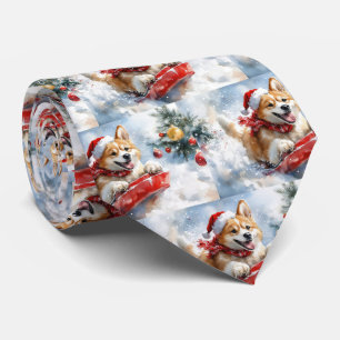 Cravate Akita Dog dans la corniche laissez-le neiger Noël