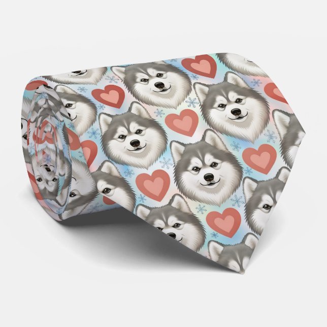 Cravate Alaskan Malamute Valentine Hearts Pattern Dog Love (Roulé)