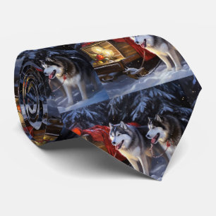 Cravate Alaskien Malamute Snowy Sleigh Ride Noël