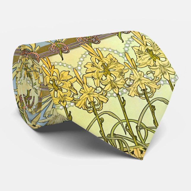 Cravate Alfonse Mucha Art Nouveau Lily motif floral (Roulé)