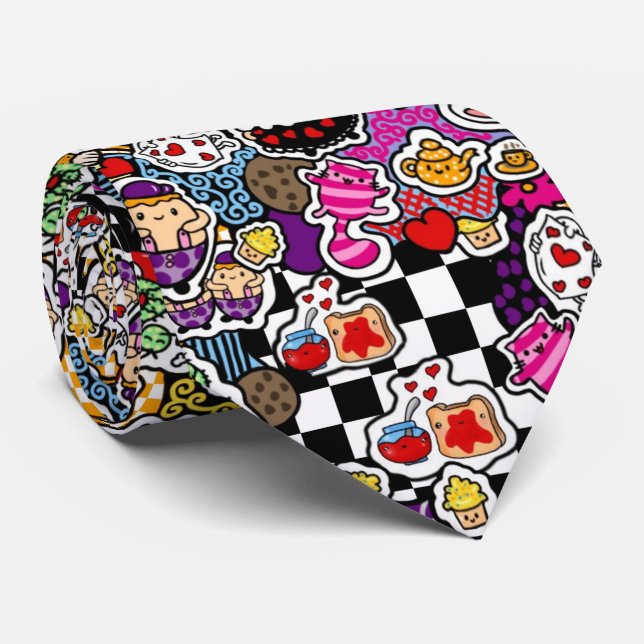 Cravate Alice Wonderland Mad Hatter Cat Doodle (Roulé)
