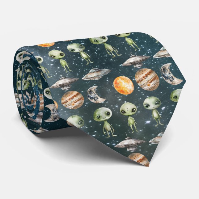 Cravate Alien et vaisseau spatial (Roulé)