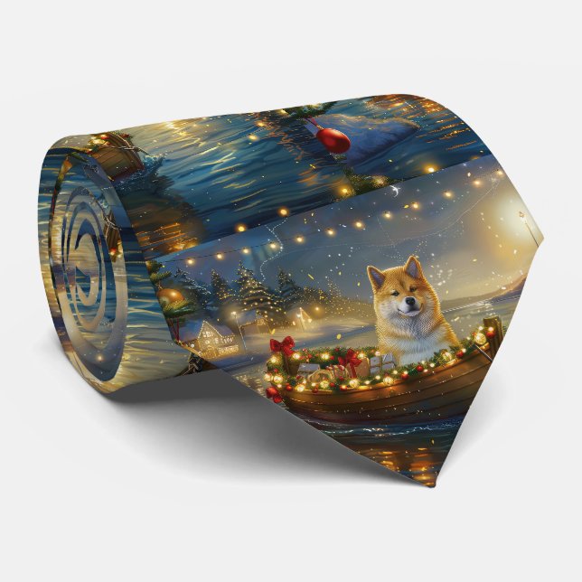 Cravate American Akita Christmas Festive Voyage (Roulé)