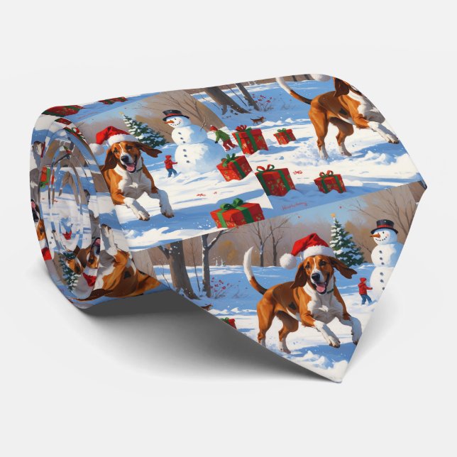 Cravate American English Foxhound Noël Festive Neige (Roulé)