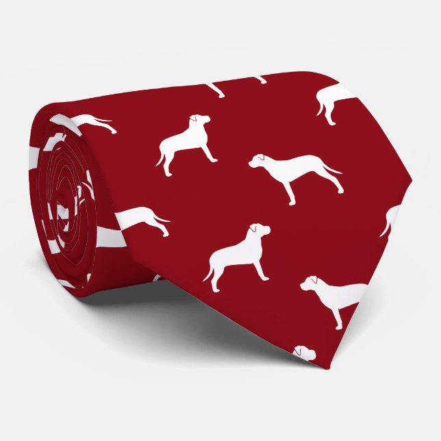 Cravate American Pit Bull Terrier Silhouettes Motif Rouge (Roulé)