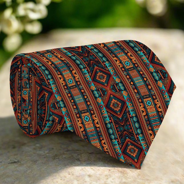 Cravate Amérindiens Motifs Boho Culture Arts Abstraits (Créateur téléchargé)