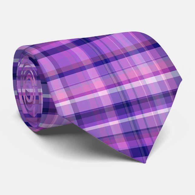 Cravate Amethyst Marine Bleu Coton Candy Rose Madras (Roulé)