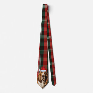 Cravate Amoureux des chiens Basset Hound Rouge Vert Plaid