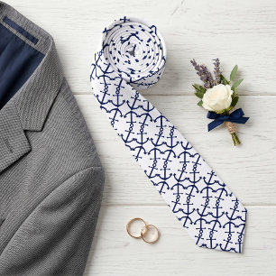 Cravate Amusant motif d'ancre bleu foncé sur fond blanc