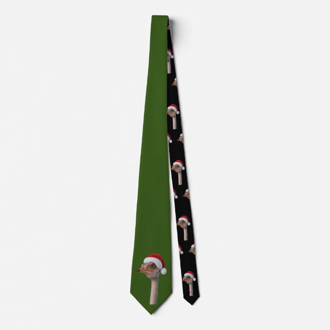 Cravate Amusants Ostrich Weating Santa Hat Humour animal (Devant)
