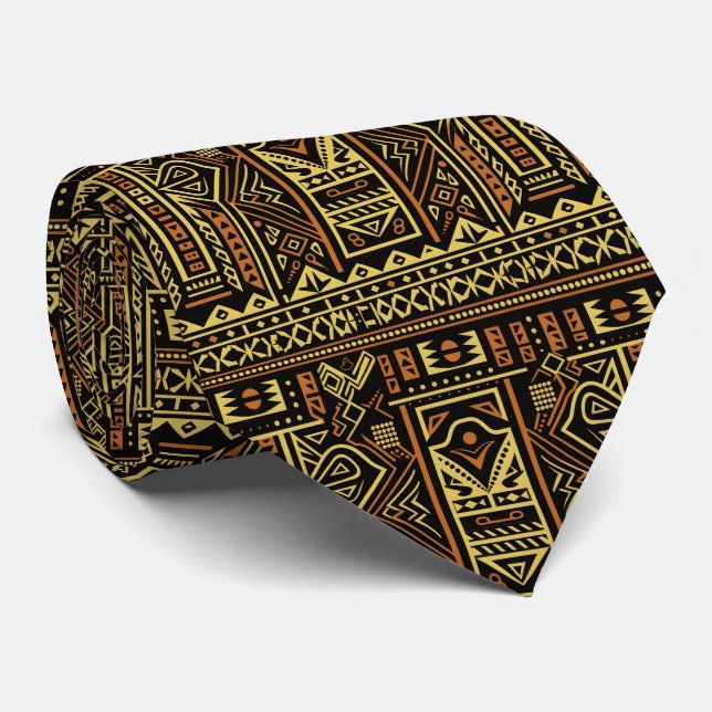 Cravate Ancien Motif tribal noir orange (Roulé)